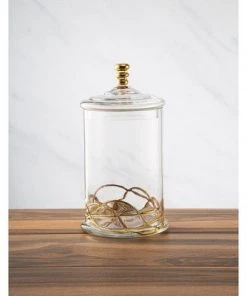 Classic Touch Large Vivid 90 OZ Glass Canister Jar With Lid - 14K Gold Swirl Design