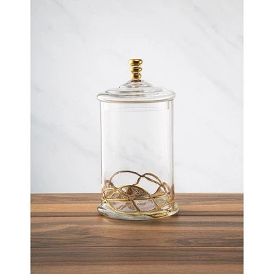 Classic Touch Large Vivid 90 OZ Glass Canister Jar With Lid - 14K Gold Swirl Design 3 Classic Touch Large Vivid 90 OZ Glass Canister Jar With Lid - 14K Gold Swirl Design