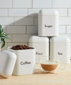 Juvale 4 Pack Stainless Steel Kitchen Canister Set (4.5 x 4.5 x 6 In, White)