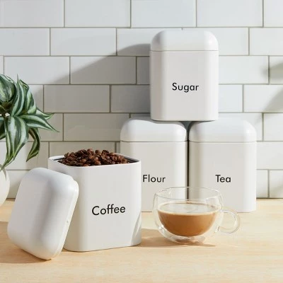 Juvale 4 Pack Stainless Steel Kitchen Canister Set (4.5 x 4.5 x 6 In, White) 3 Juvale 4 Pack Stainless Steel Kitchen Canister Set (4.5 x 4.5 x 6 In, White)
