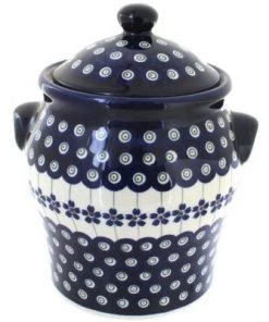 Blue Rose Pottery Blue Rose Polish Pottery Flowering Peacock Large Canister