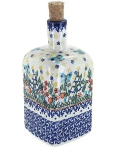 Blue Rose Pottery Blue Rose Polish Pottery 13 Vena Square Bottle with Cork