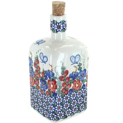 Blue Rose Pottery Blue Rose Polish Pottery 13 Vena Square Bottle with Cork 5 Blue Rose Pottery Blue Rose Polish Pottery 13 Vena Square Bottle with Cork - Image 3